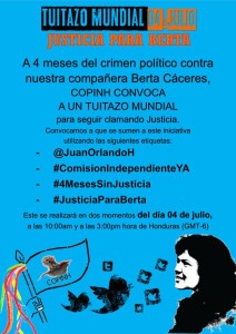 tuitazo mundial 4 de julio #justicia para berta 2