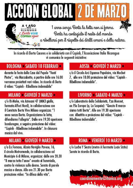 azione globale berta copinh 2 marzo Italia